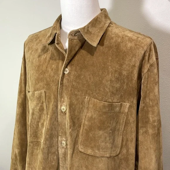 Men's 100% Real Suede Leather Trucker Jacket Shirt Western Wear Field Gear XLT - Picture 4 of 15